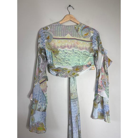 NWT Alexis Ferra Chiffon Long Sleeve Tie Waist Ruffle Crop Top Rococco Size: XS - Picture 7 of 8